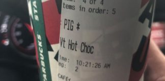 Starbuck worker writes PIG for name of Police Officer on Cups