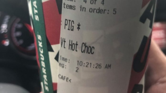 Starbuck worker writes PIG for name of Police Officer on Cups