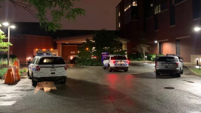 Chicago police SUVs outside West Suburban Medical Center where a 3-year-old boy died.