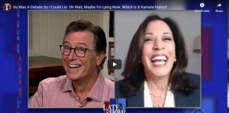 Stephen Colbert interviews Kamala Harris about her debate against Biden.