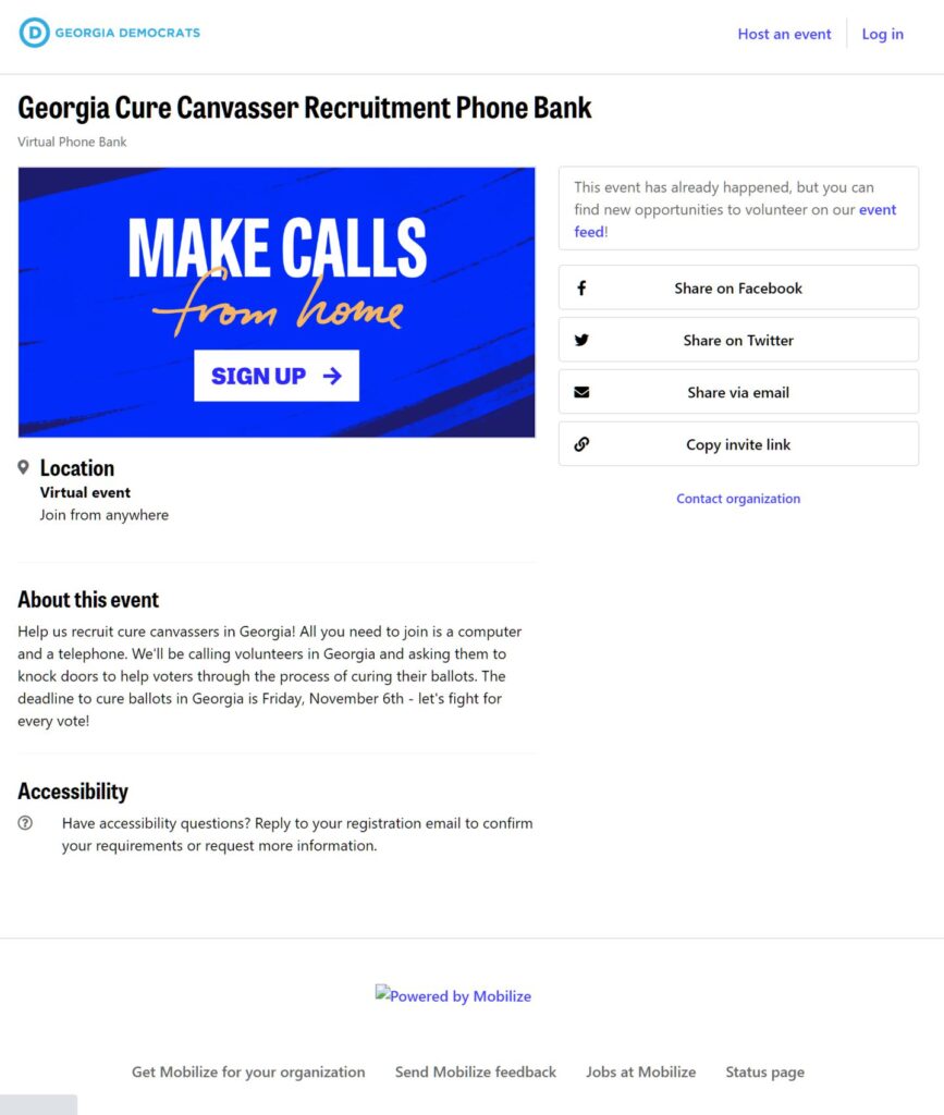 Georgia Democrats Cure Canvasser Recruitment Phone Bank Website