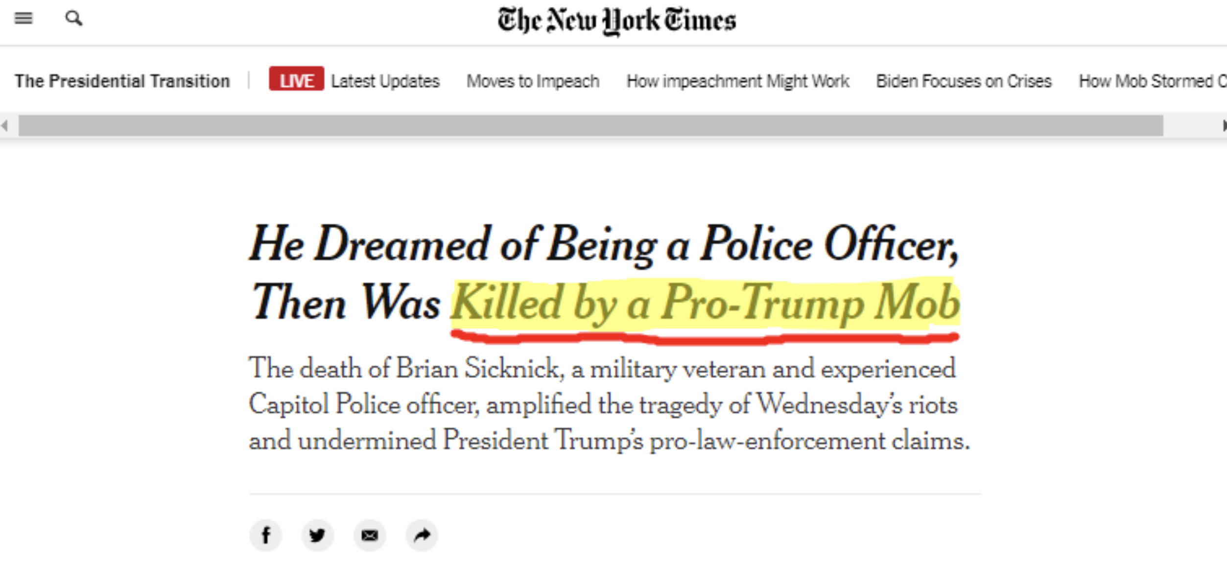 Brian Sicknick killed by Pro-Trump Mob