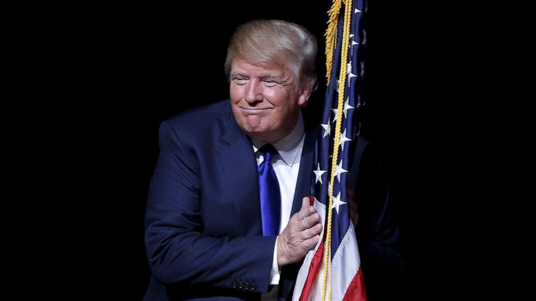 President Trump Hugging American Flag