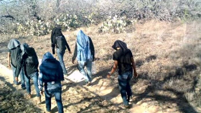 Illegal aliens walking through private ranch land in Jim Hogg County, Texas,