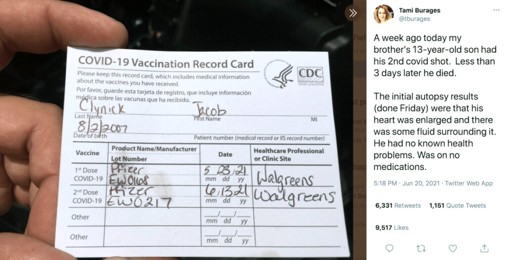 Jacob Clynick vaccine card
