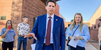 Arizona State Rep. Joseph Chaplik speaks to a crowd of parents in Scottsdale on Nov. 15, 2021