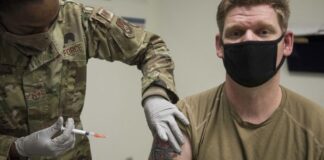 U.S. Air Force member receives the Moderna COVID-19 Vaccine