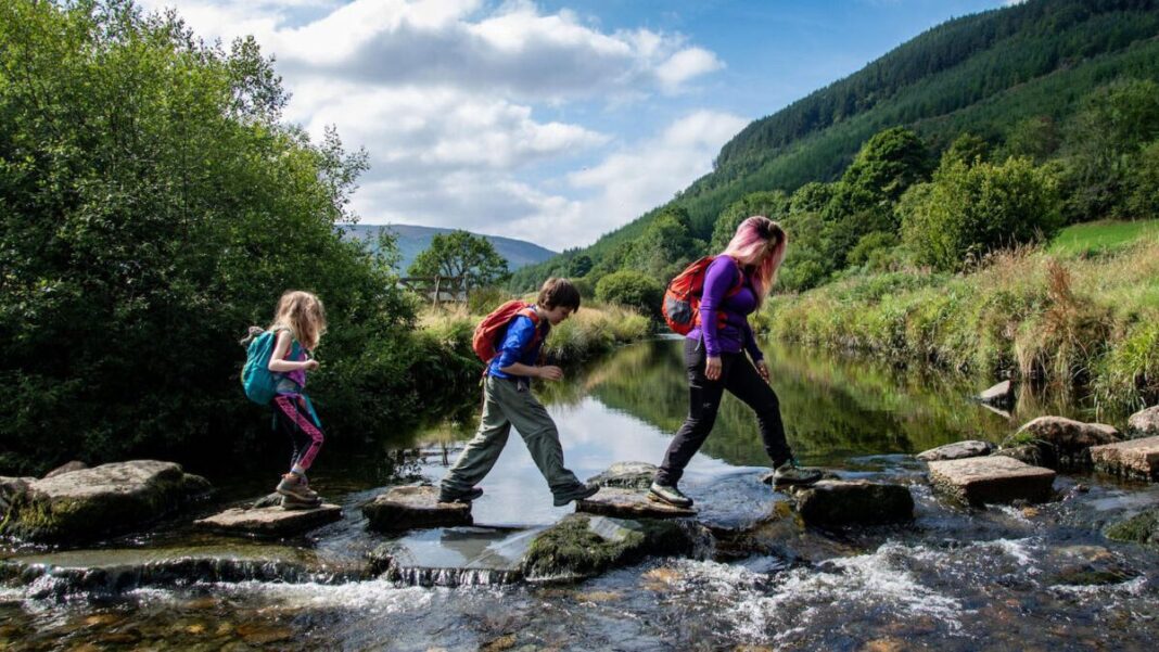 Shanel Bell with her kids in Snowdonia