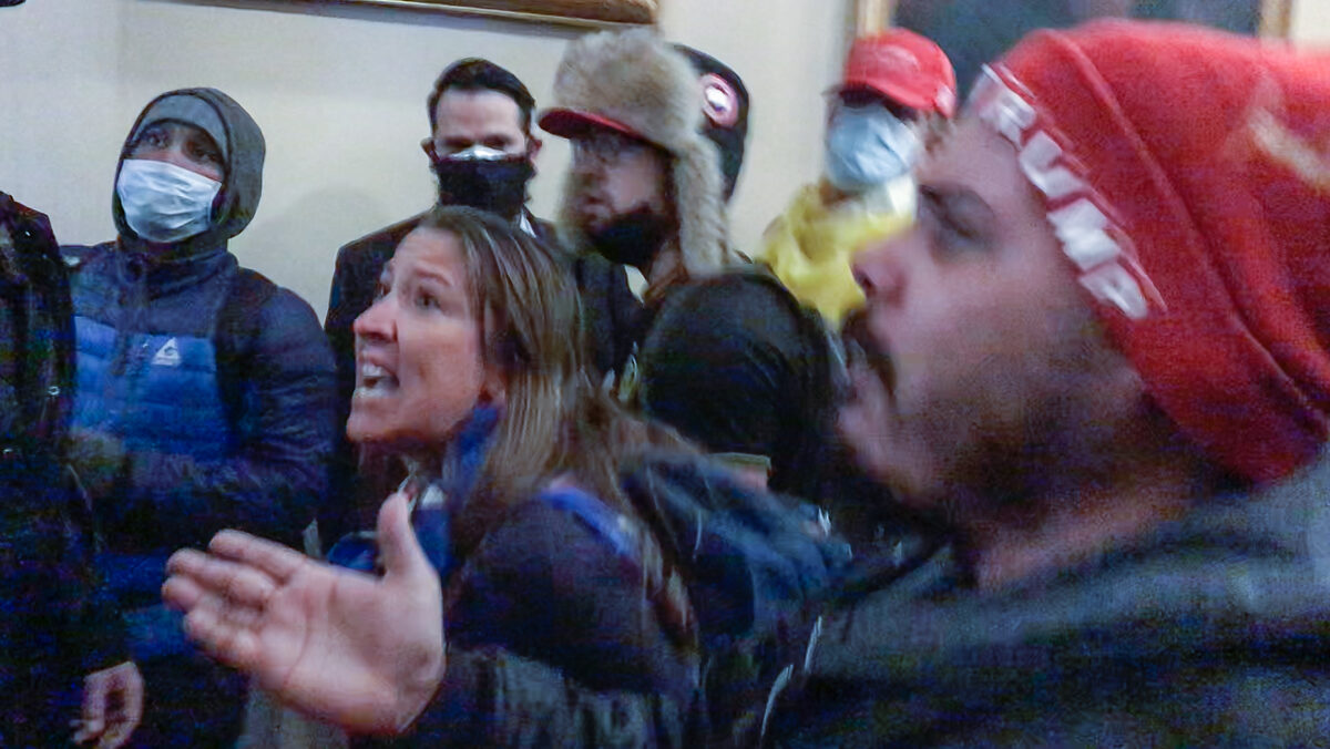 Ashli Babbitt pleads with police to call for backup at the Speaker’s Lobby doors on Jan. 6, 2021. Overhead CCTV video footage now under court seal could answer many questions about her shooting death. (Video Still / ©Tayler Hansen)