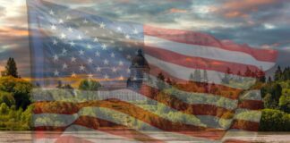 US Flag and Washington State Legislature