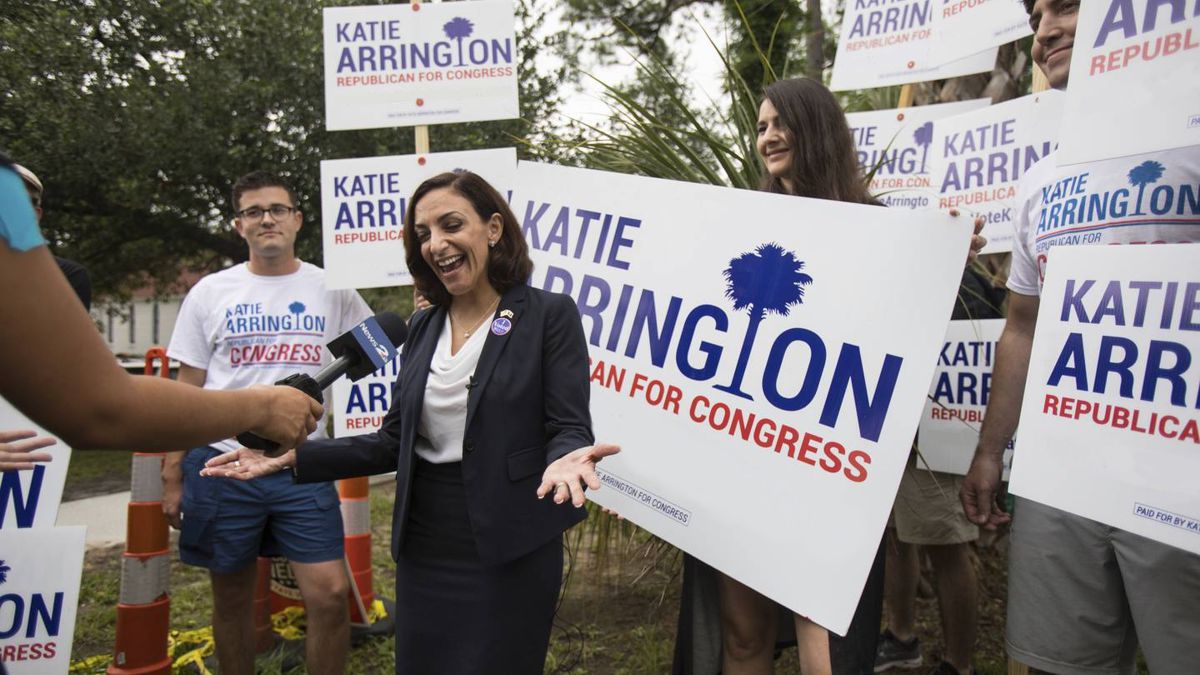 Rep. Katie Arrington campaigns in the 2018 primary election.
