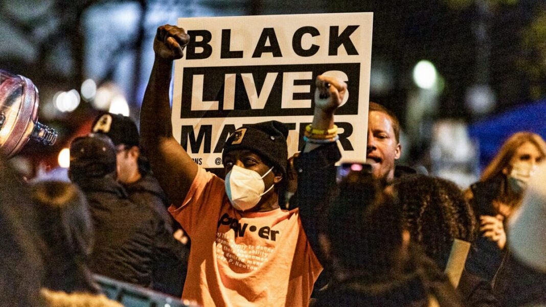 Black Lives Matter protestors in Skid Row, Los Angeles, Calif., on Dec. 30, 2020.