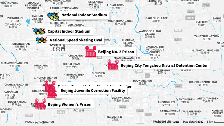 Map of Detention Facilities Near Beijing Olympic Venues