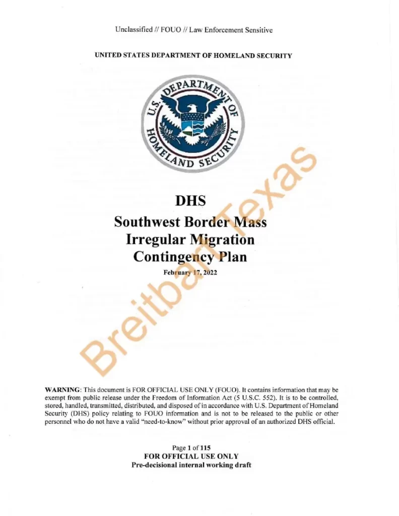 Southwest Border Mass Irregular Migration Contingency Plan Feb 2022