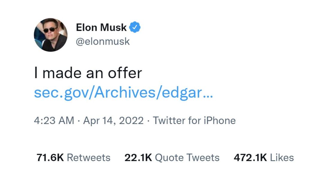 Elon Musk Tweet on Twitter Buying Offer