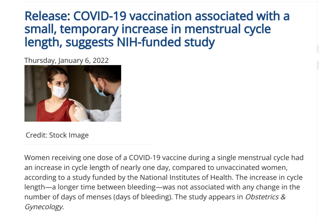 Release: COVID-19 vaccination associated with temporary increase in menstrual cycle.