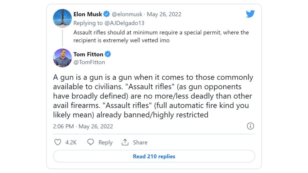 Elon Musk and Tom Fitton Tweets on AR Rifles