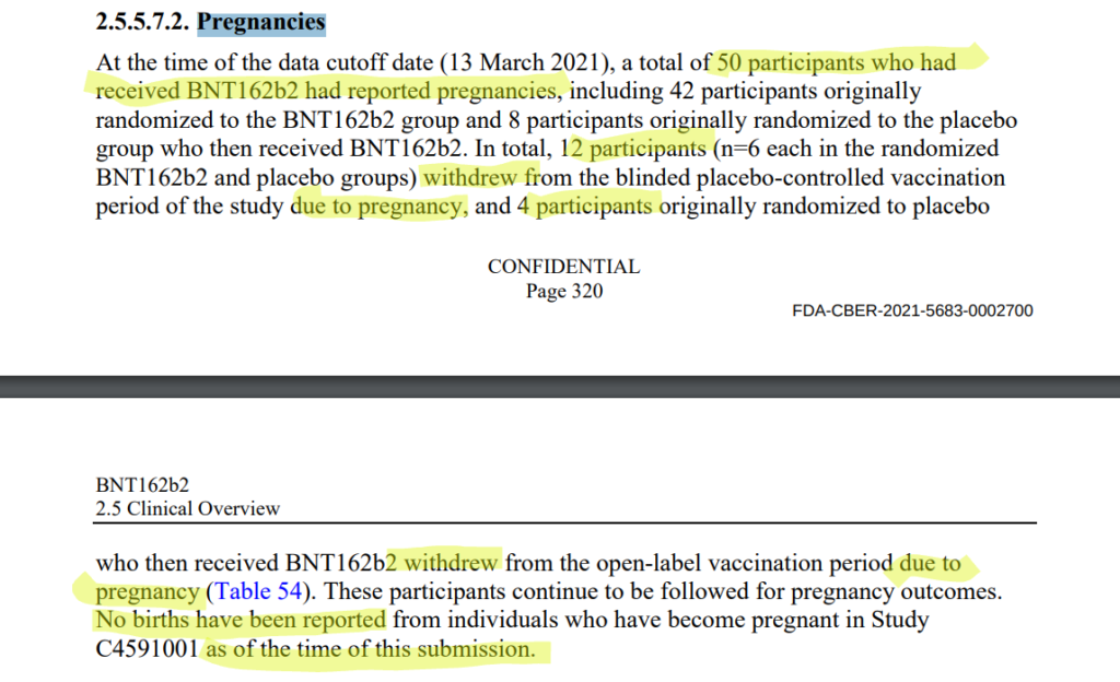 Some pregnant participants in Pfizer clinical trials were dismissed and there are still no profiles updated to include pregnancy outcomes.