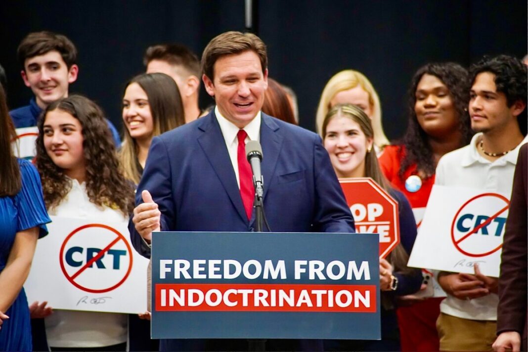 Florida Gov. Ron DeSantis talks to the media in Miami