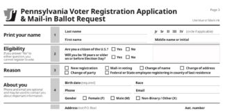 A portion of the newly combined Pennsylvania voter registration application and mail-in ballot