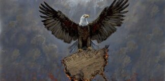 American Eagle and burning U.S. Constitution