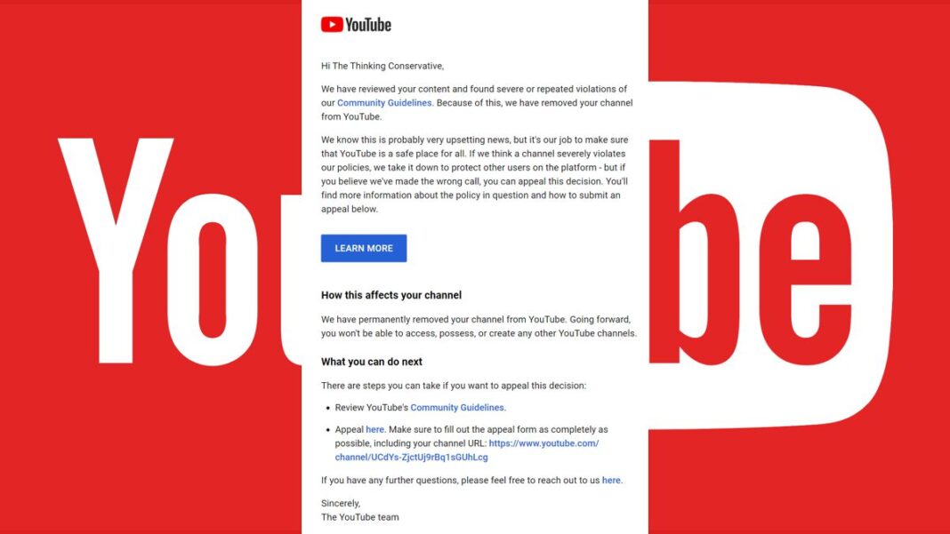The Thinking Conservative YouTube Channel Suspended