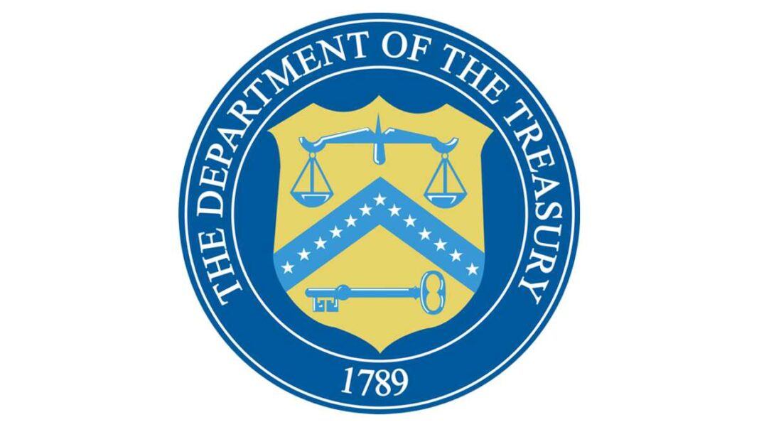 The seal of the United States Department of the Treasury.