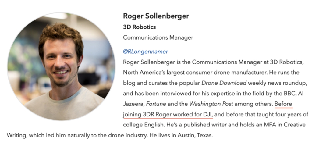 Roger Sollenberger 2015 Biography shows he worked for DJI.