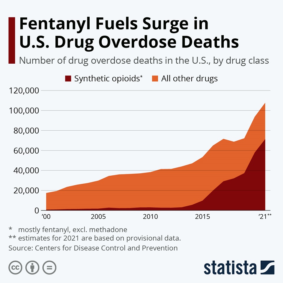 Fentanyl Fuels Surge in U.S. Drug Overdose Deaths