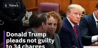 Donald Trump pleads not guilty to 34 charges.