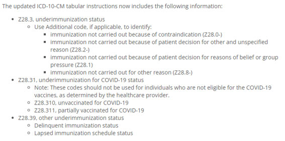 The updated ICD-10CM Tabular instructions now include the following information