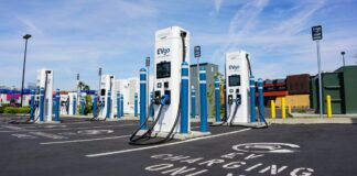 An EVGo station for charging electric vehicles in Irvine, CA