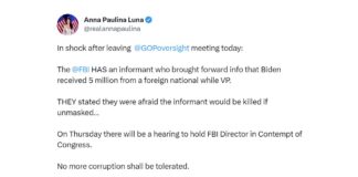 Anna Paulina Tweet about FBI Informant's fear of being killed.