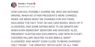 Trump Witch Hunt post about the Smith investigation from Truth Social