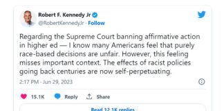 Robert F Kennedy Jr Tweet on Race-Based Decisions