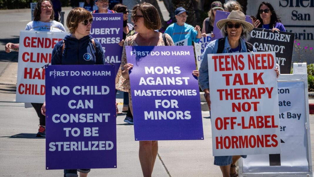 DeTransition advocates protest outside of the annual Pediatric Endocrine Society conference