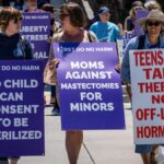DeTransition advocates protest outside of the annual Pediatric Endocrine Society conference