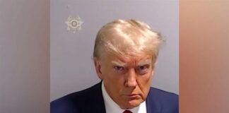 Booking photo of former President Donald Trump as he was booked and released on bond at the Fulton County Jail in Atlanta, Ga.,