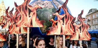 Environmental activists participate in a Global Climate Strike