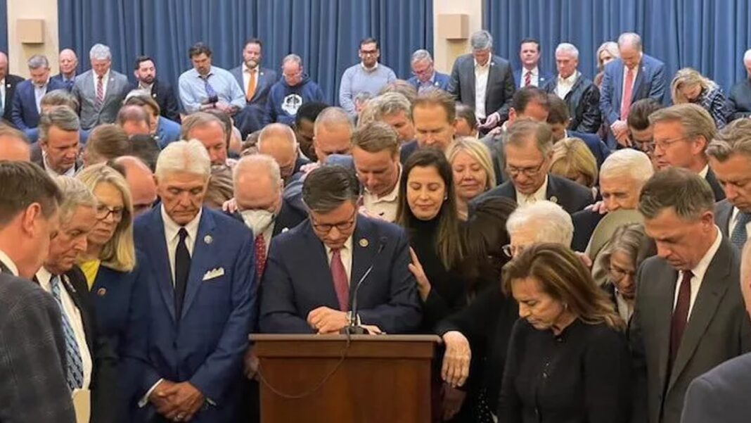 Rep. Mike Johnson leads GOP Republicans in Prayer
