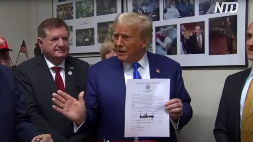 Trump speaks to reporters in Concord, New Hampshire, on Oct. 23, 2023.