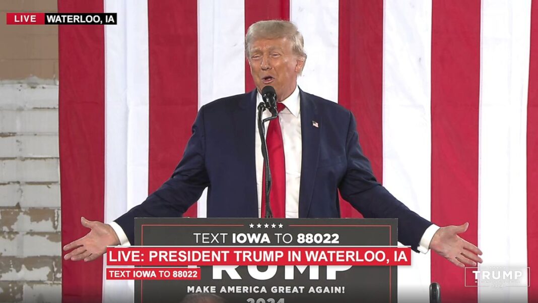 Trump Speaks in Waterloo, Iowa on Oct 7, 2023.