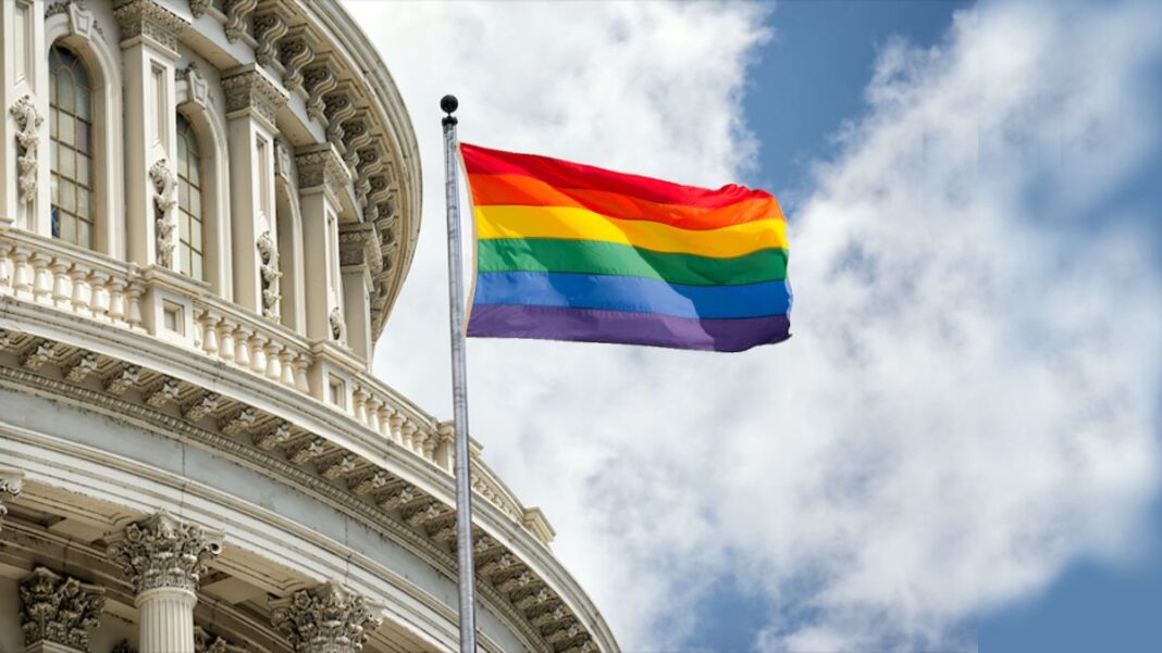 U.S. Capitol with a Pride Flag