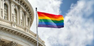 U.S. Capitol with a Pride Flag