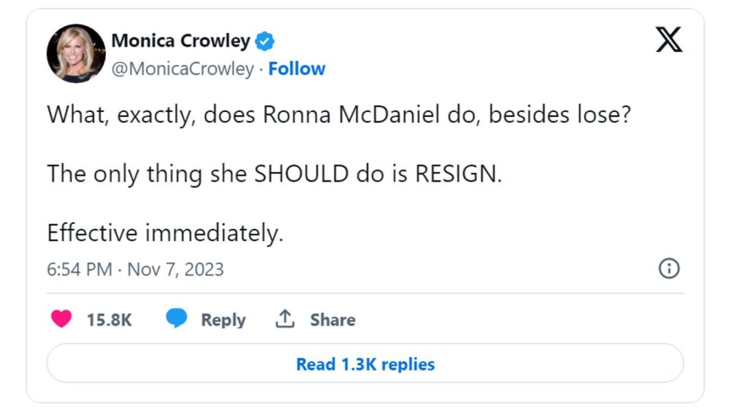 Monica Crowley: Ronna McDaniel Should Resign