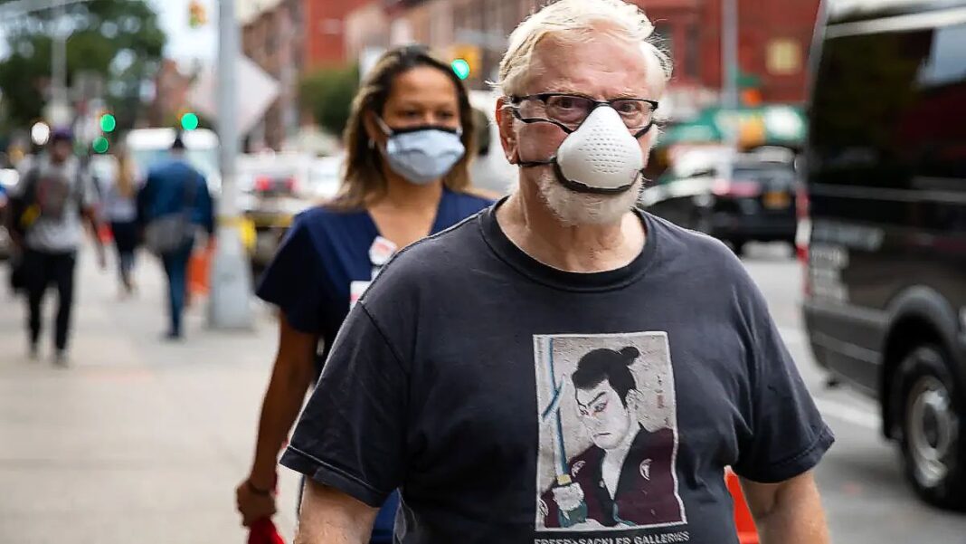 People wearing face masks on street in Brooklyn, New York