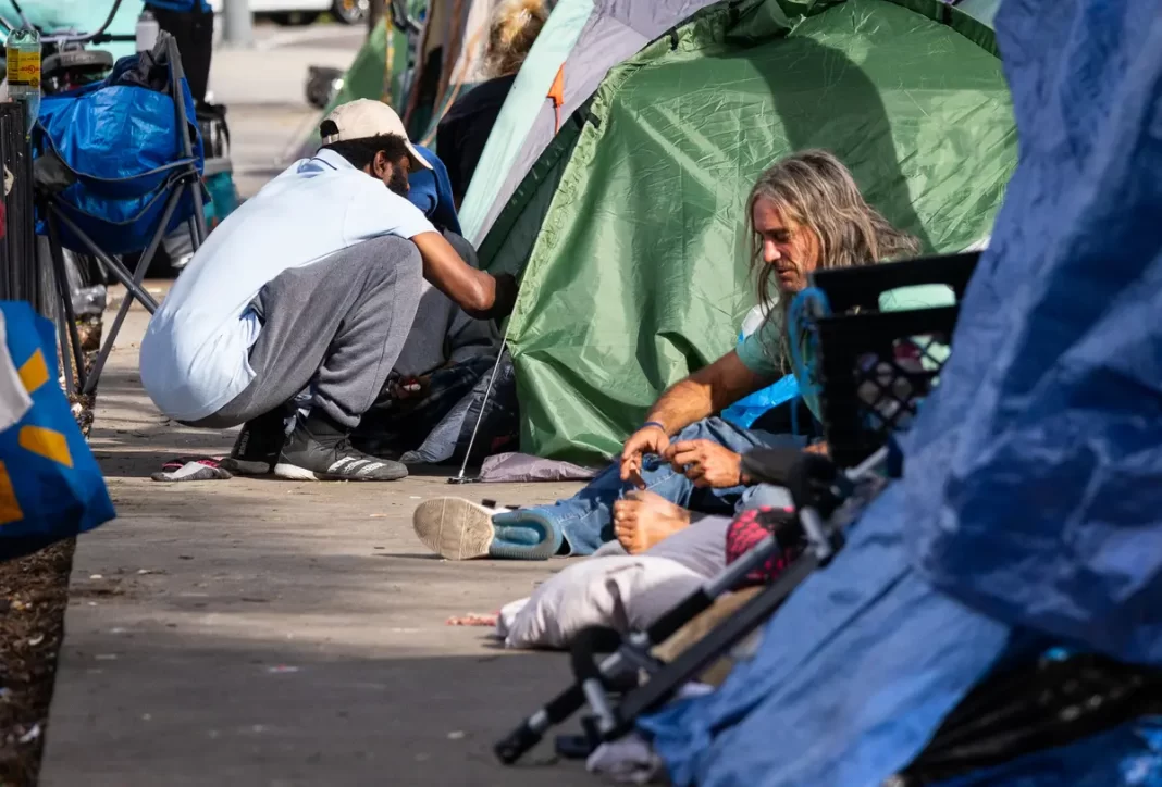 Homeless individuals in Santa Monica., CA on Nov. 27, 2023.