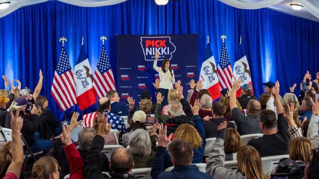 Nikki Haley at her town hall in Indianola, Iowa.