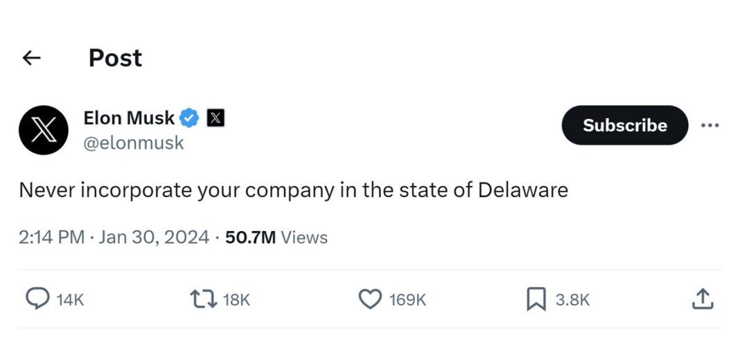 Never Incorporate your company in the state of Delaware