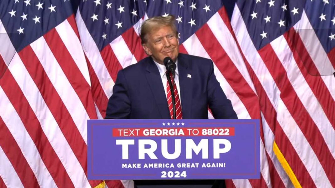 Candidate Donald Trump speaking in Rome, Georgia on March 9, 2024